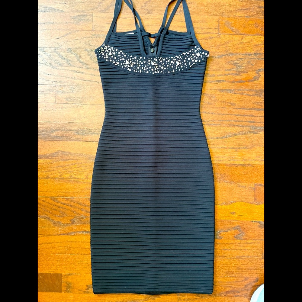 Herve Leger black crystal embellished dress